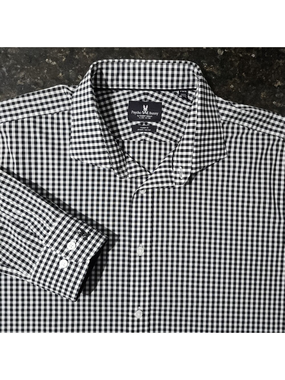 Psycho Bunny Gingham Check Button Up Dress Shirt Work Preppy Classic 17 34/35 XL